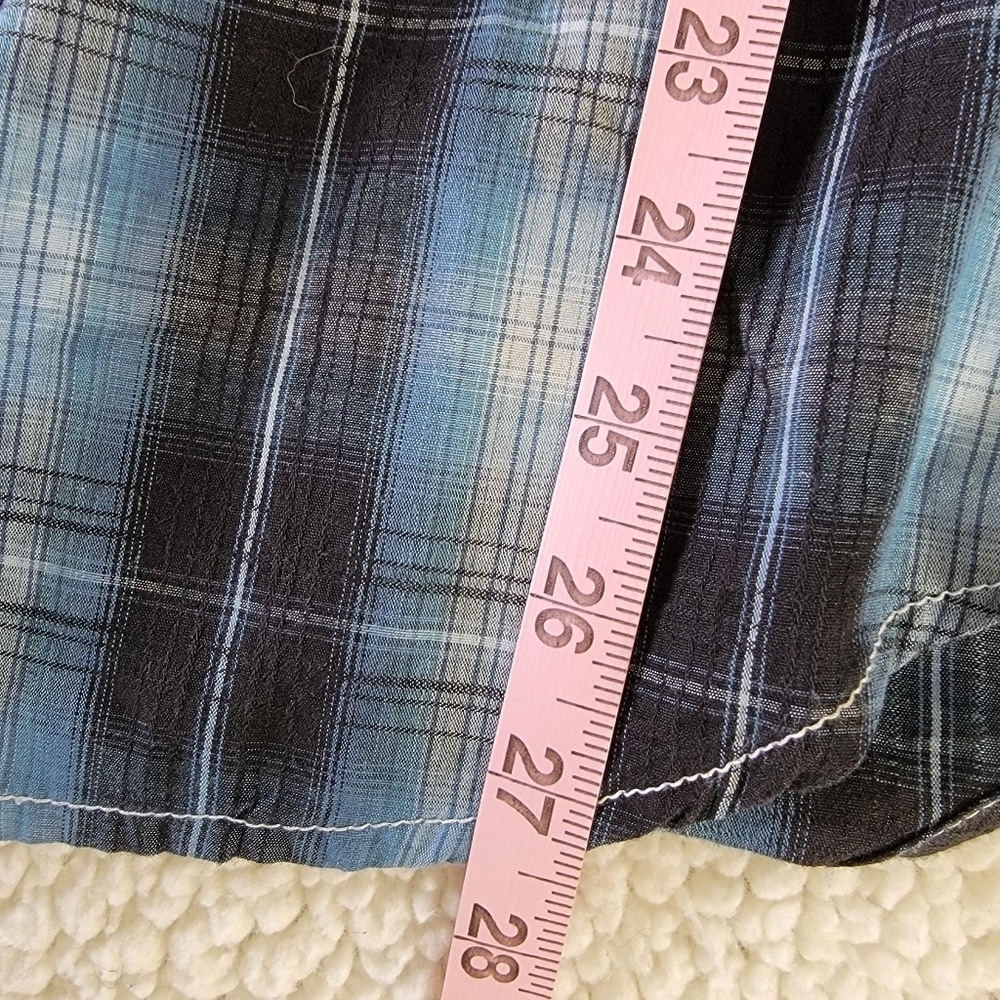 Supply Company USA Blue Plaid Affliction Style Black Pearl Snap Shirt Size L - Picture 12 of 12